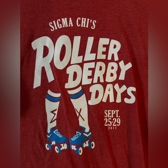 Red Gildan Sigma Chi Roller Derby Days Sorority Fraternity T-shirt Size L - Picture 2 of 6